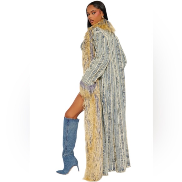 FASHION NOVA New Love Me Not Washed Denim Trench Penny Lane Afghan Coat Large - Picture 2 of 13